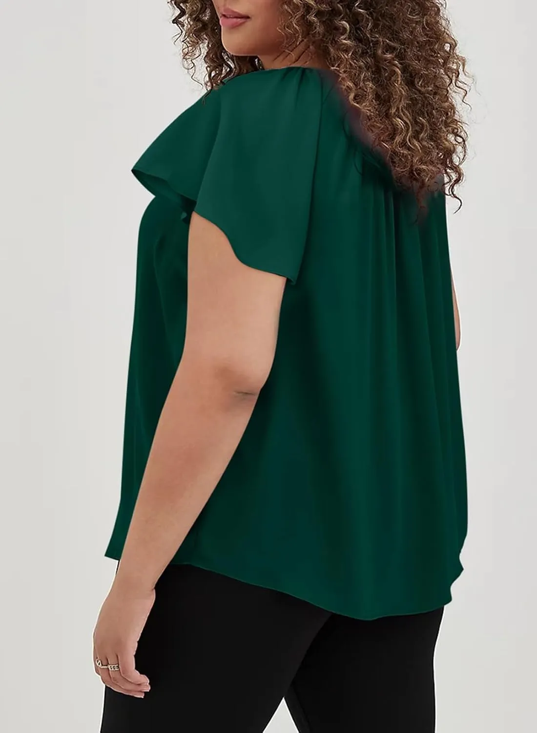 Eytino Women Plus Size Tops Boho Printed V Neck Short Sleeve Drawstring Casual Chiffon Shirts Blouse(1X-5X)