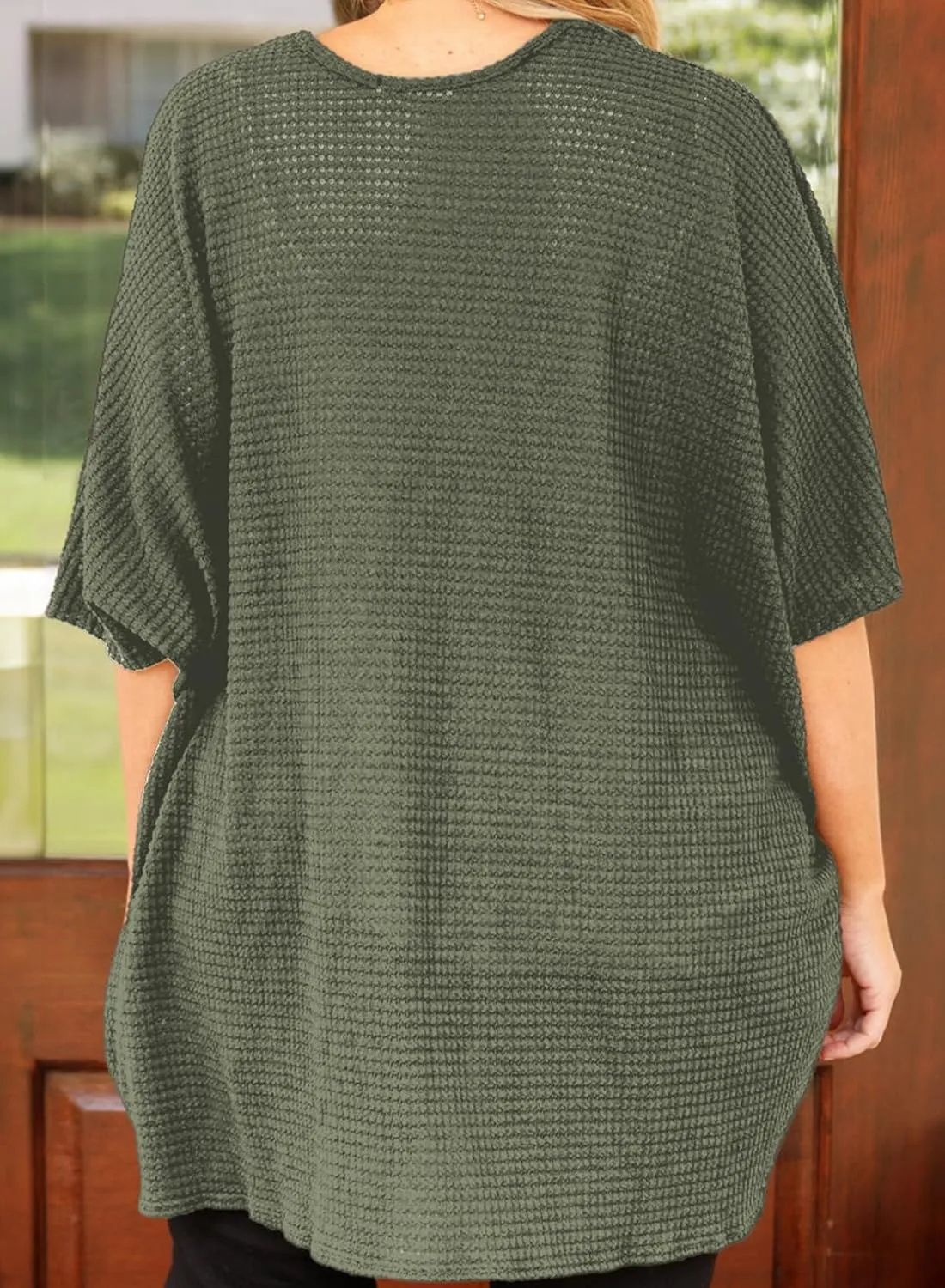 Eytino Womens Plus Size Cardigan Casual Short Sleeve Waffle Knit Kimono Open Front Tops(1X-5X)