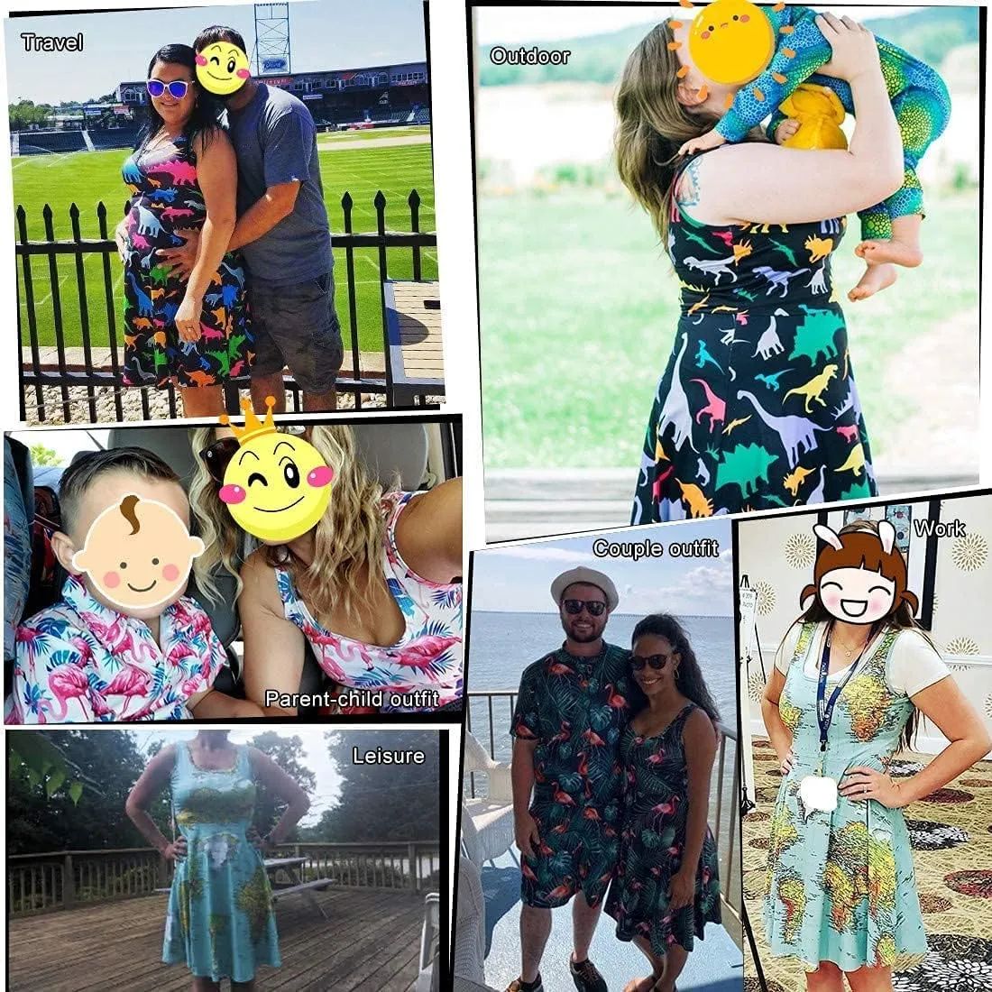 Fanient Womens Sleeveless Dress Casual Print Scoop Neck Sundress A Line Midi Dresses