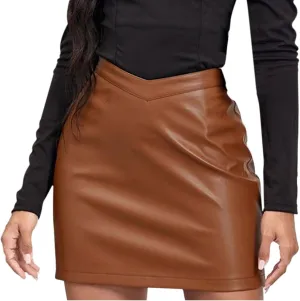 Faux Leather Skorts for Women High Waisted PU Leather Zipper Mini Short Bodycon Skirts for Winter Fall Spring