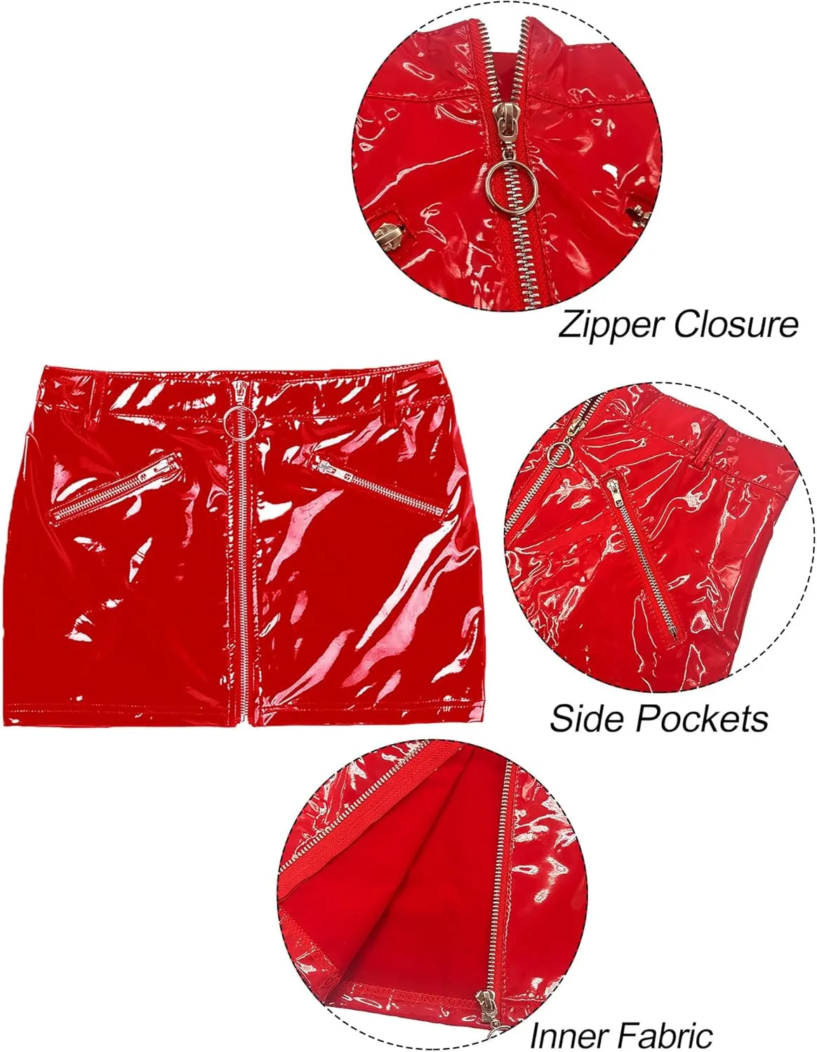 FEOYA Women Mini Leather Skirts Metallic Club Party Bodycon Skirt