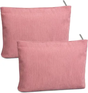 FITDON 2PCS Cosmetic Bags for Women Makeup Bag for Purse Small Corduroy Makeup Pouch Travel Make Up Bag with Zipper Toiletry Bag Organizer, Pink