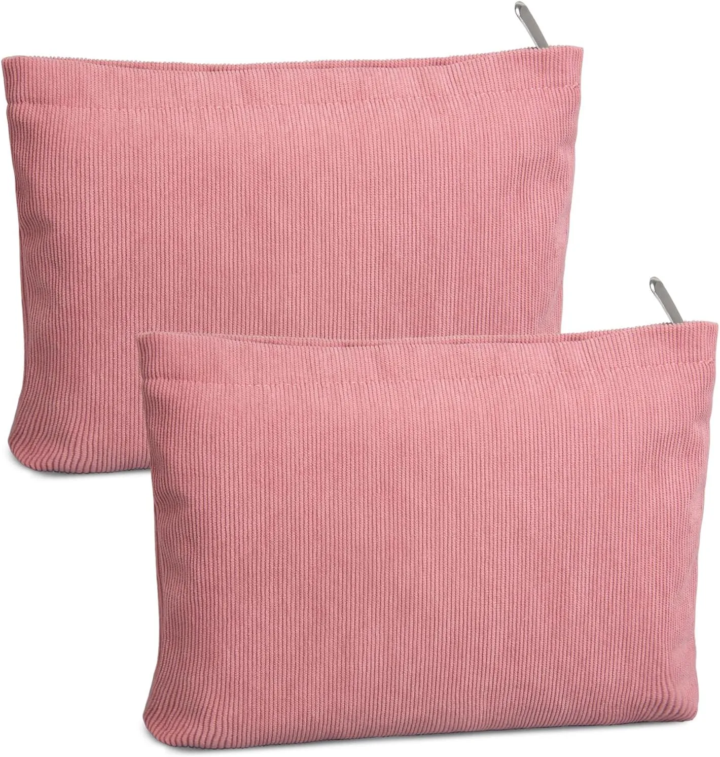 FITDON 2PCS Cosmetic Bags for Women Makeup Bag for Purse Small Corduroy Makeup Pouch Travel Make Up Bag with Zipper Toiletry Bag Organizer, Pink