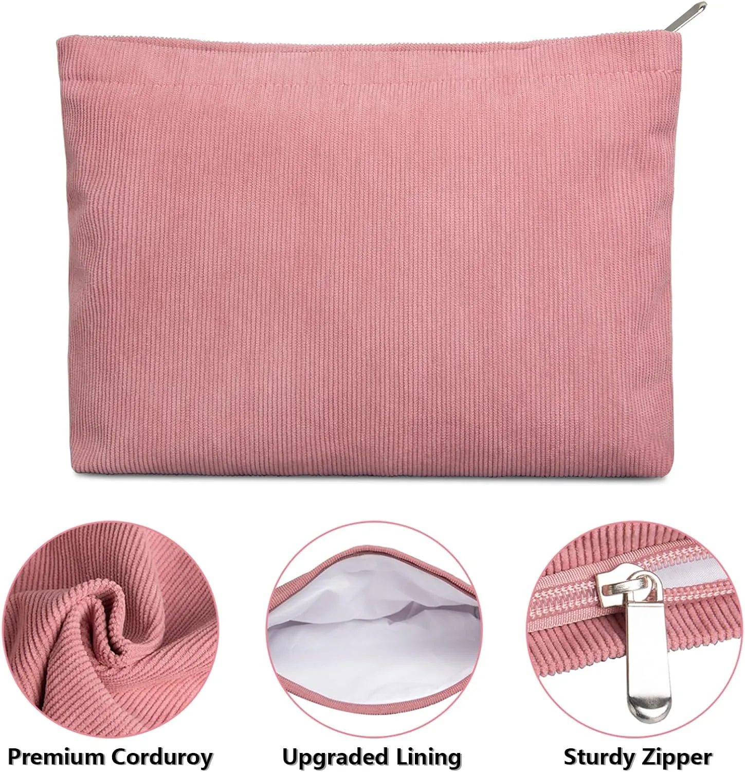 FITDON 2PCS Cosmetic Bags for Women Makeup Bag for Purse Small Corduroy Makeup Pouch Travel Make Up Bag with Zipper Toiletry Bag Organizer, Pink