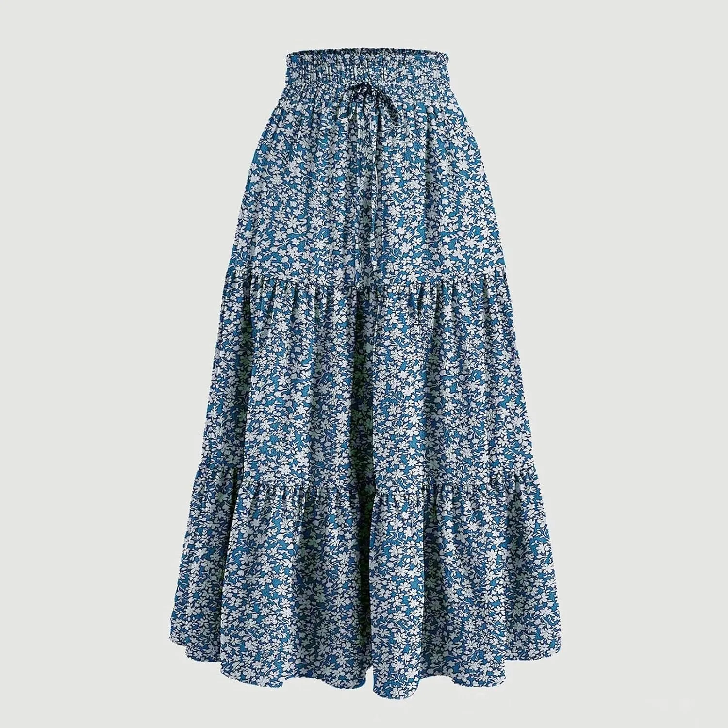 Floral Maxi Skirt for Women Comfy Tiered Elastic High Waisted Skirts Vacation A-Line Flowy Swing Long Boho Beach Dress