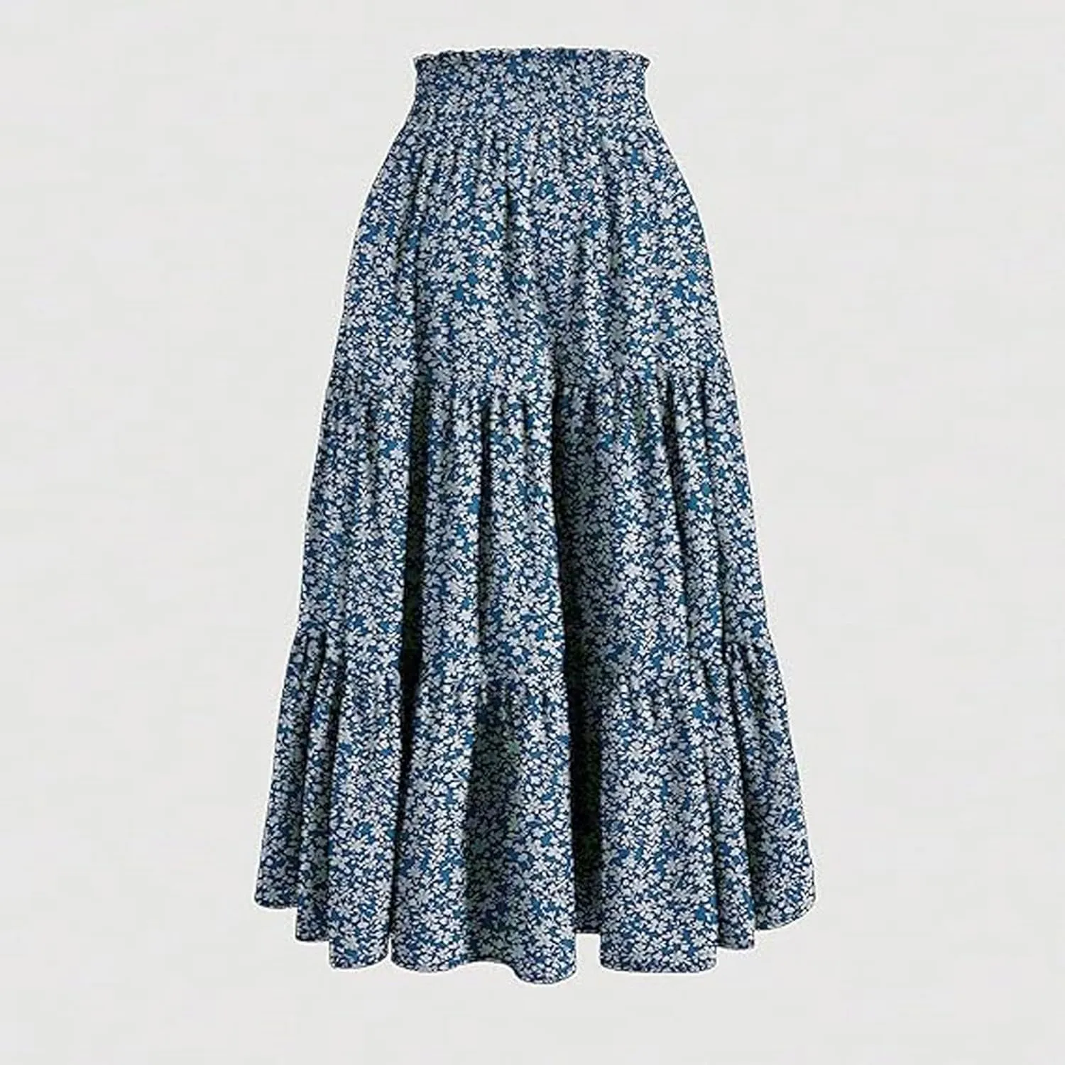 Floral Maxi Skirt for Women Comfy Tiered Elastic High Waisted Skirts Vacation A-Line Flowy Swing Long Boho Beach Dress