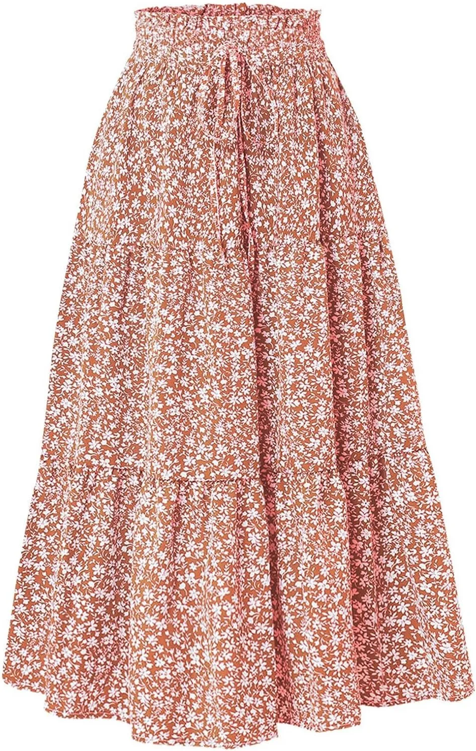 Floral Maxi Skirt for Women Comfy Tiered Elastic High Waisted Skirts Vacation A-Line Flowy Swing Long Boho Beach Dress