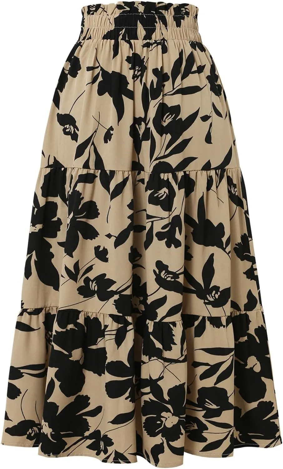 Floral Pleated Skirts for Women Drawstring High Waist Boho Maxi Skirts Summer Flowy Tiered Pleated Beach A Line Skirt
