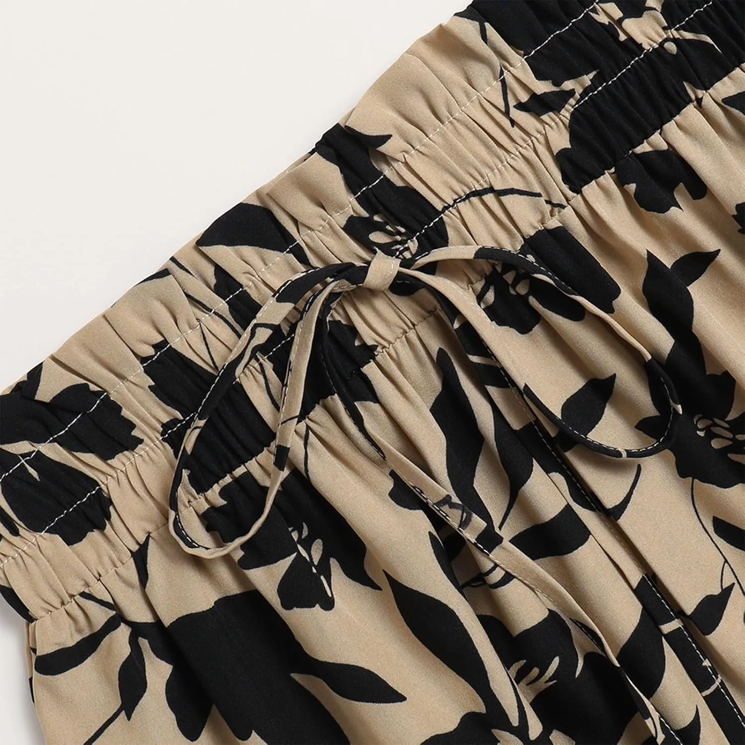 Floral Pleated Skirts for Women Drawstring High Waist Boho Maxi Skirts Summer Flowy Tiered Pleated Beach A Line Skirt