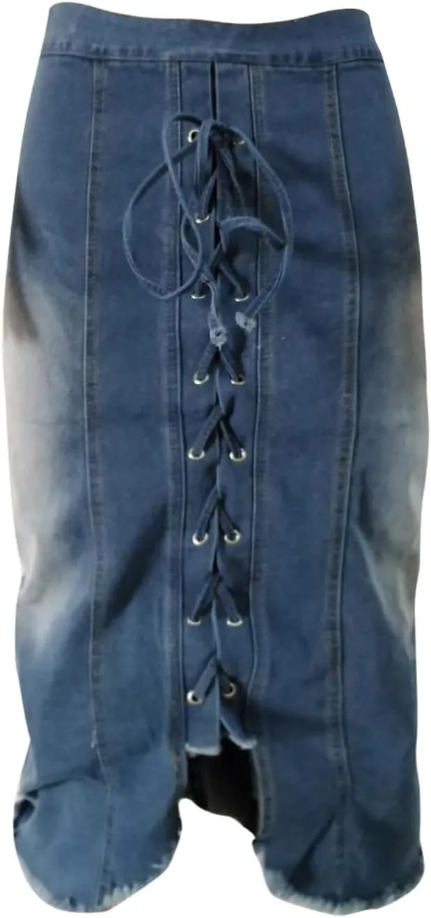 for Juniors Linen Denim Midi Knee High Western Pencil Skirts Women 2025