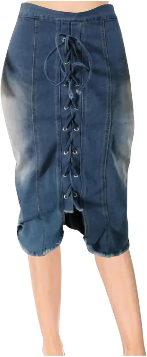 for Juniors Linen Denim Midi Knee High Western Pencil Skirts Women 2025