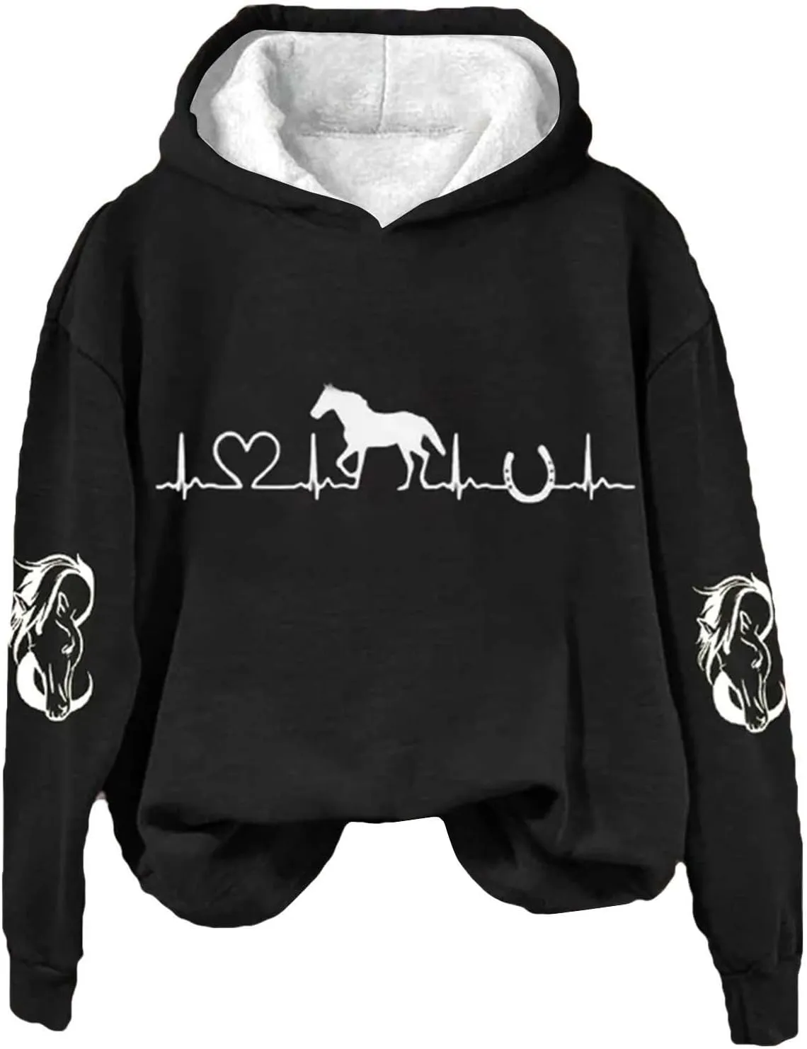 Funny Horse Hoodies for Women Fashion Printed Crewneck Sweatshirts Causal Horse Lover Sports Fall Winter Outfits