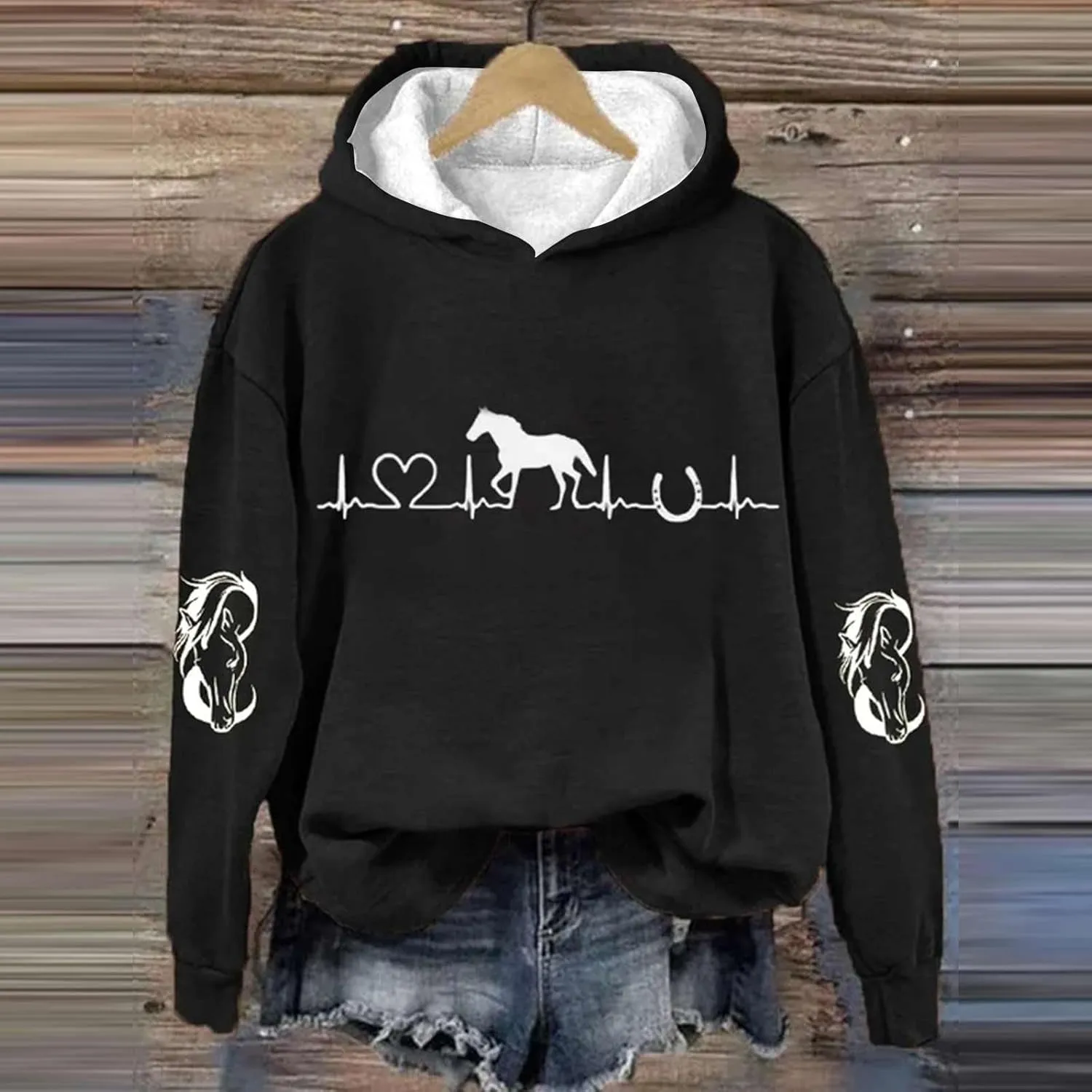 Funny Horse Hoodies for Women Fashion Printed Crewneck Sweatshirts Causal Horse Lover Sports Fall Winter Outfits