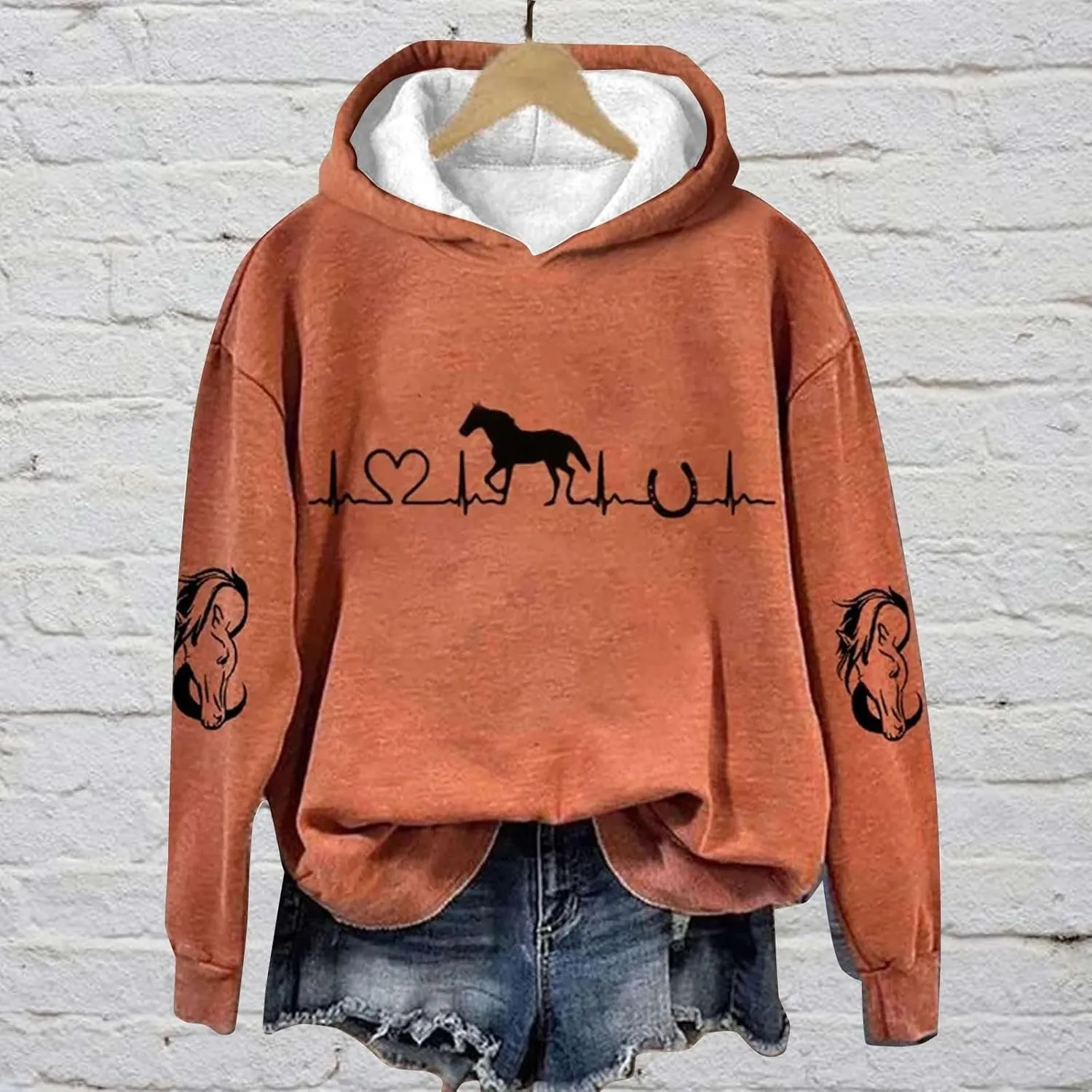 Funny Horse Hoodies for Women Fashion Printed Crewneck Sweatshirts Causal Horse Lover Sports Fall Winter Outfits