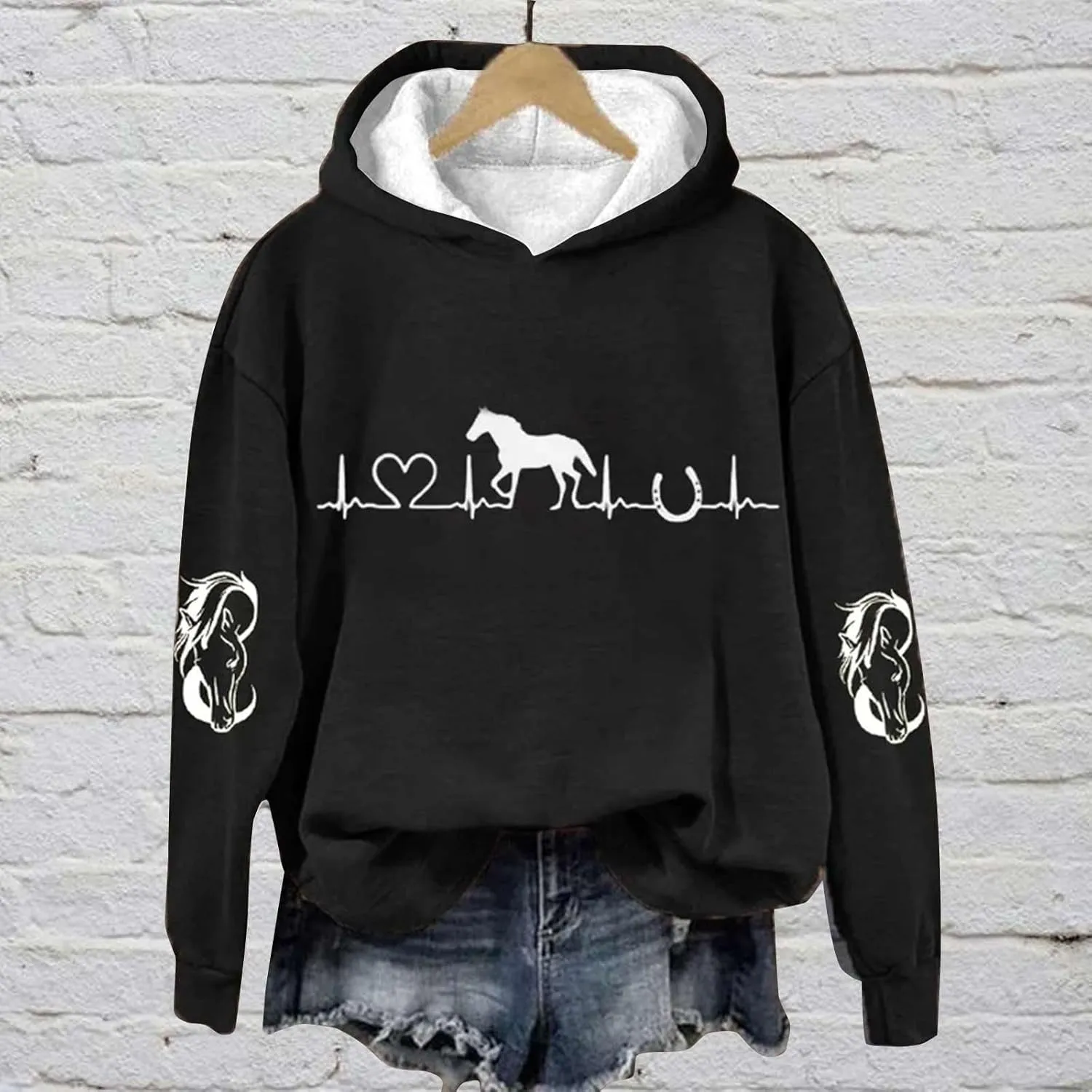 Funny Horse Hoodies for Women Fashion Printed Crewneck Sweatshirts Causal Horse Lover Sports Fall Winter Outfits