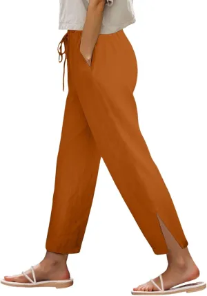 FZVYD Linen Pants for Women 2025 Summer High Waist Elastic Straight Leg Lounge Pant Casual Loose Lightweight Beach Trousers