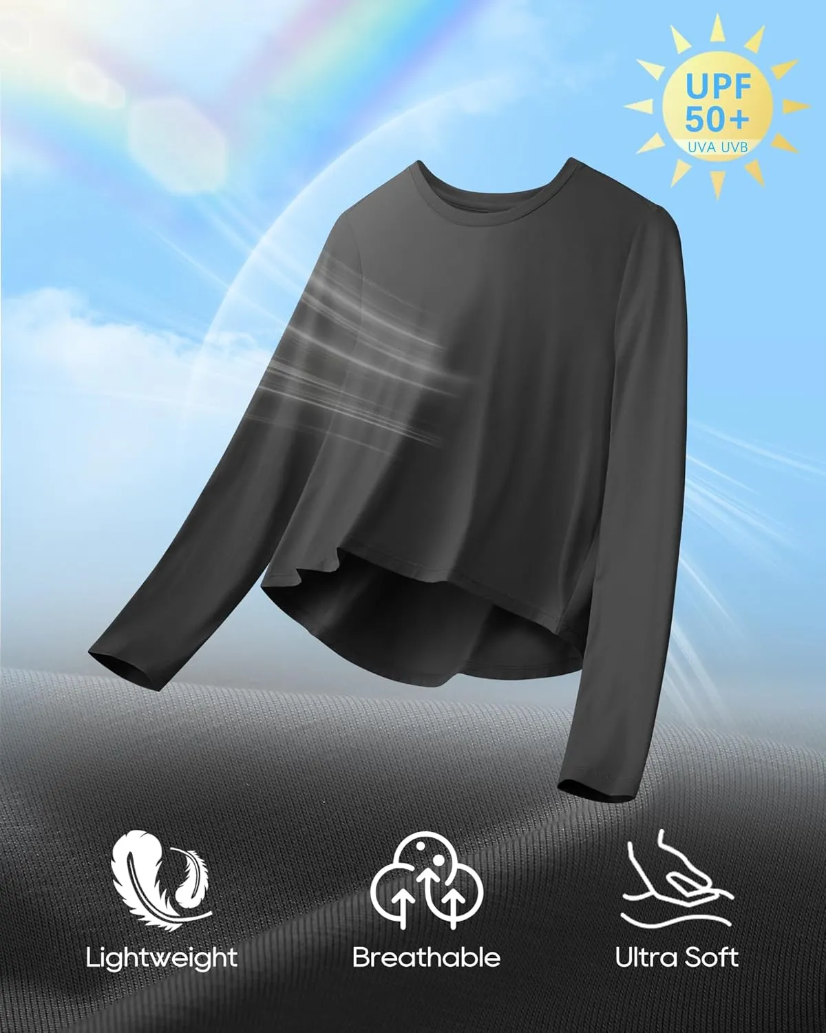 G4Free Long Sleeve Workout Tops for Women Sun Shirts Crop Tops UPF 50  Hiking Running Athletic Lightweight
