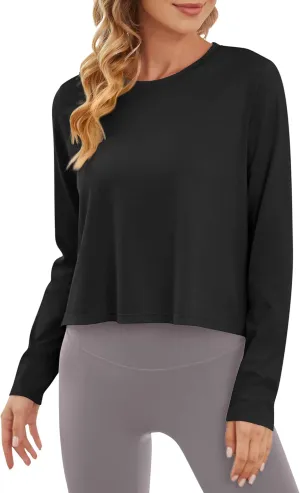 G4Free Long Sleeve Workout Tops for Women Sun Shirts Crop Tops UPF 50  Hiking Running Athletic Lightweight