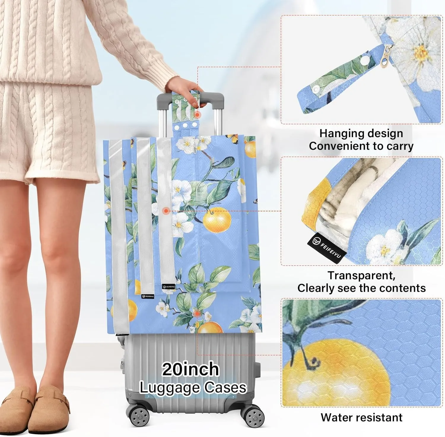 Garment Bag Closet Storage, Luggage Space Saver, Sweet Fruit Blue, Waterproof, 3 Set Travel Packing Cubes For Suitcases,Organizadores De Maletas Para
