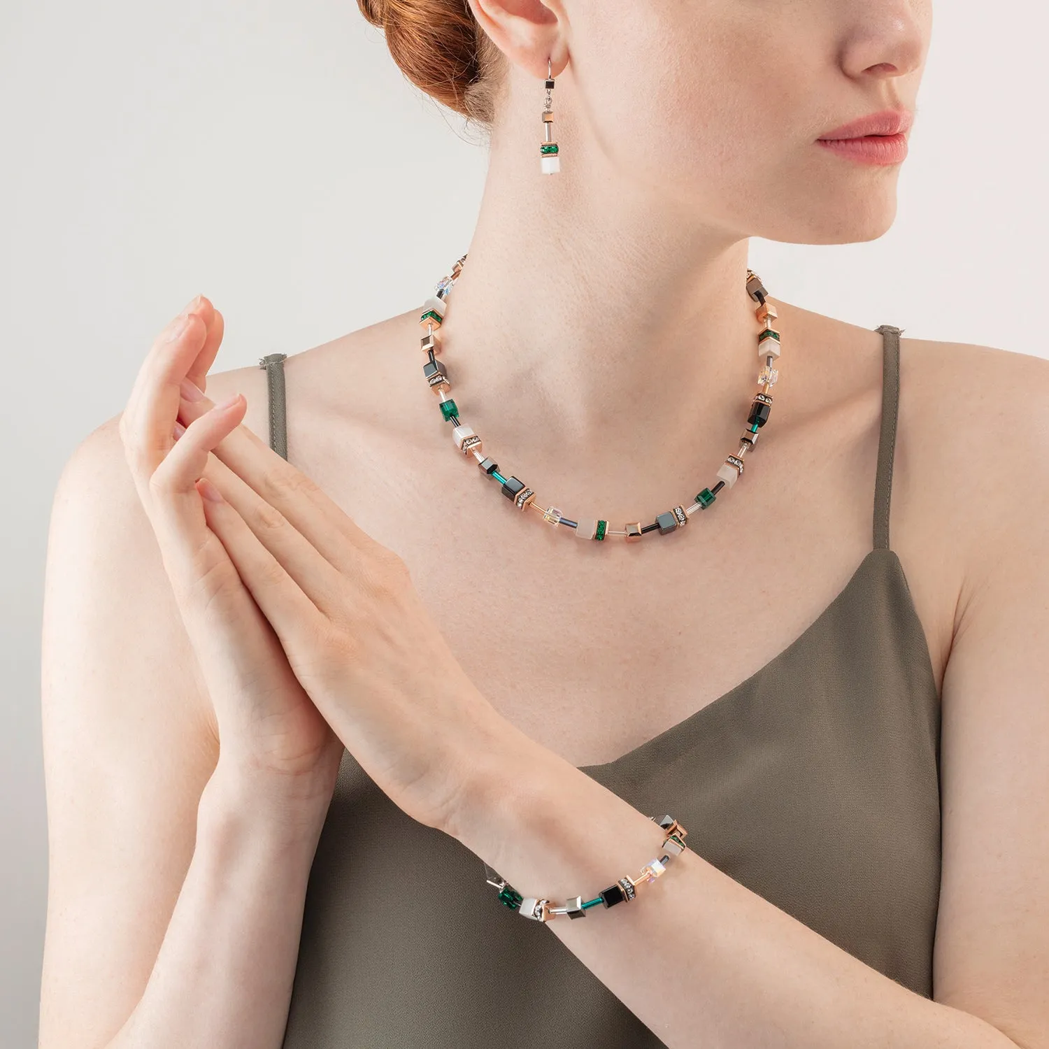 GeoCUBE® Iconic bracelet rose gold white & dark green