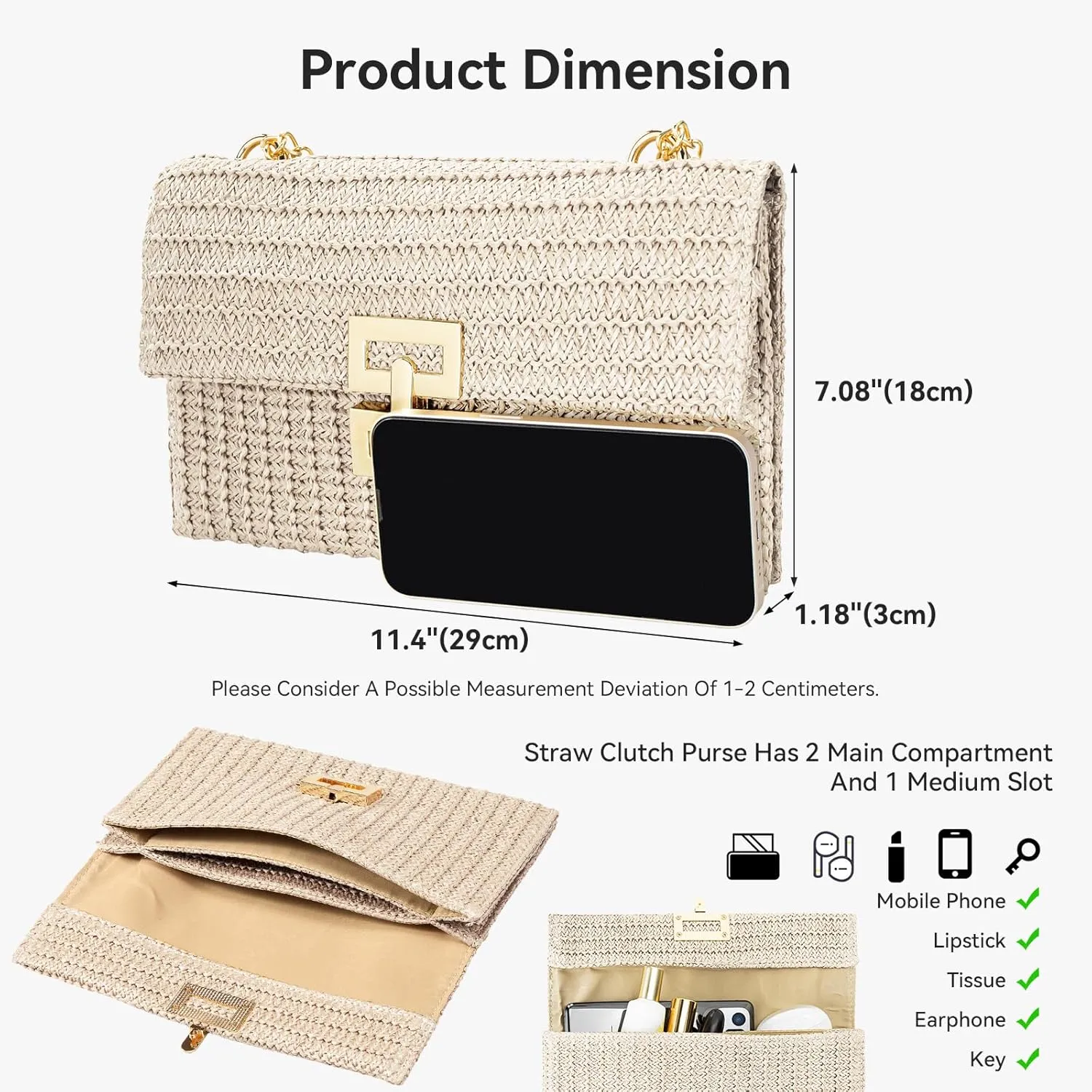 Gets Straw Clutch, Straw Clutch Women Hand-woven for Summer Beach Envelope Clutch Purse Wallet