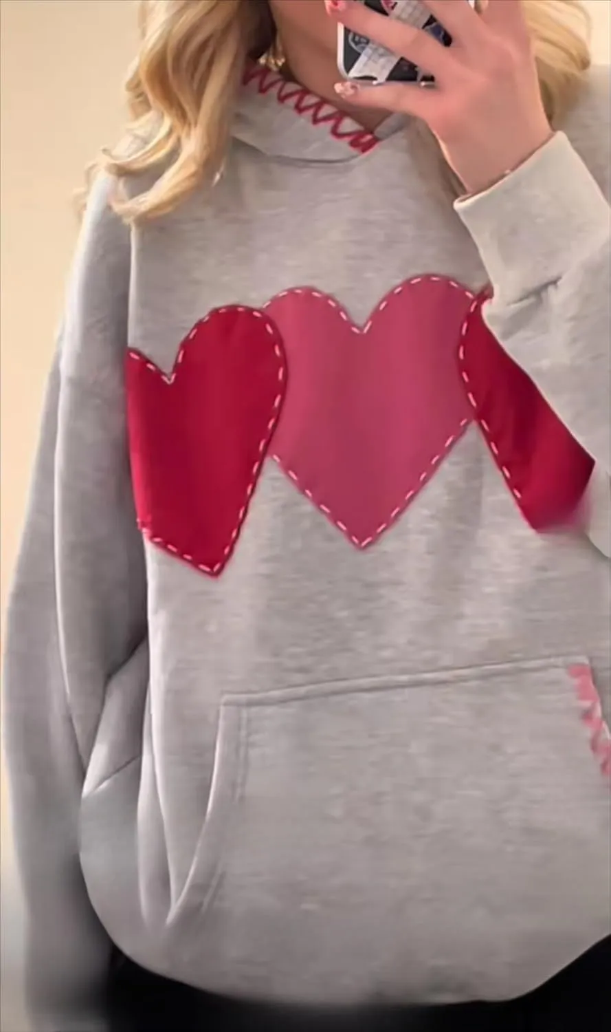 GGOOB Cute Sweatshirts Women Heart Stitching Hoodie Oversized Y2k Hoodies Sewing Handmade Preppy Graphic Hoodies Coquette