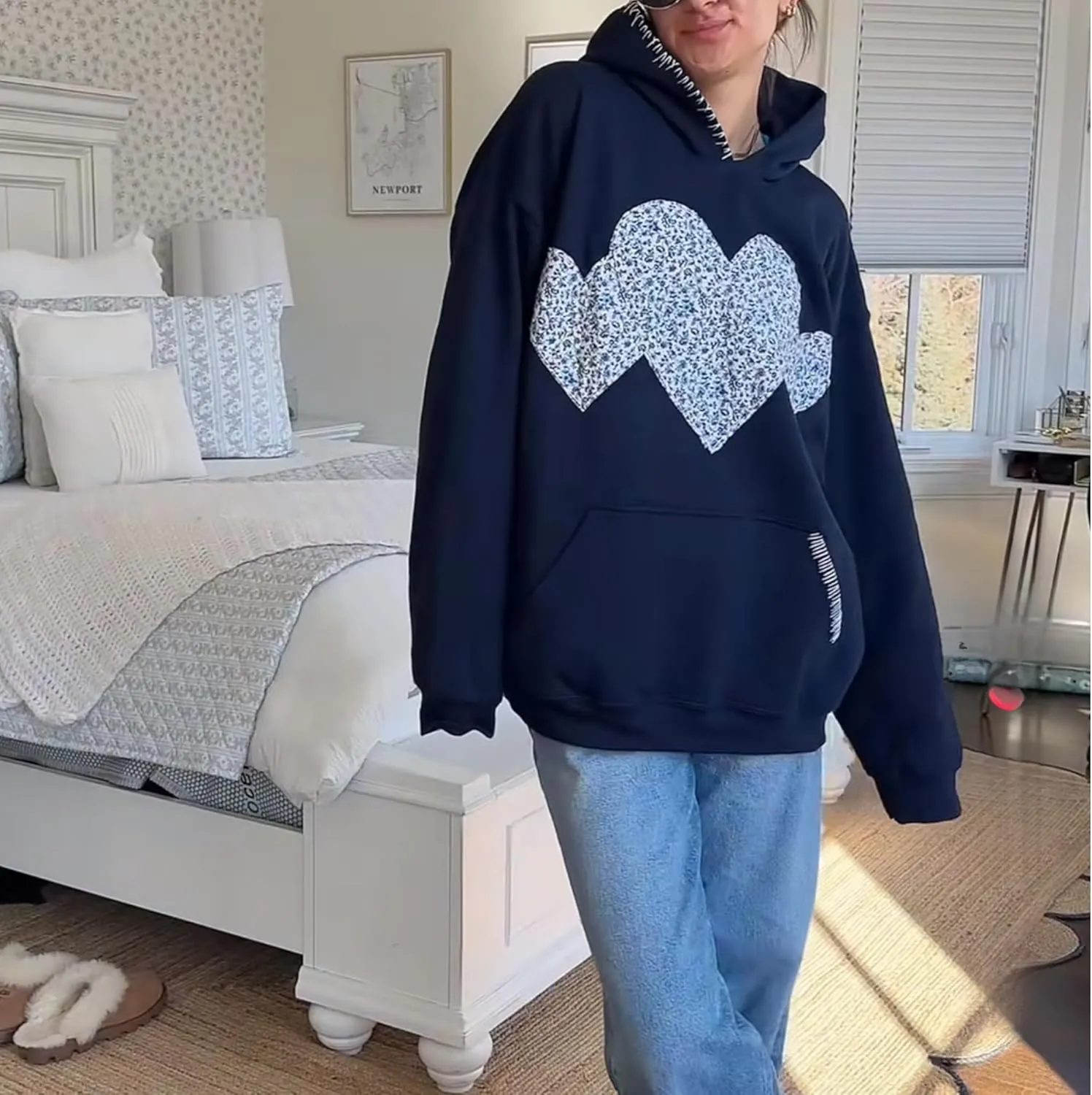 GGOOB Cute Sweatshirts Women Heart Stitching Hoodie Oversized Y2k Hoodies Sewing Handmade Preppy Graphic Hoodies Coquette