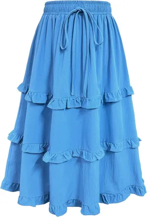 Girls High Waisted Ruffle Maxi Skirt Soft Cotton Long Skirts with Elastic Waistband for Kid Girl 3-12 Years