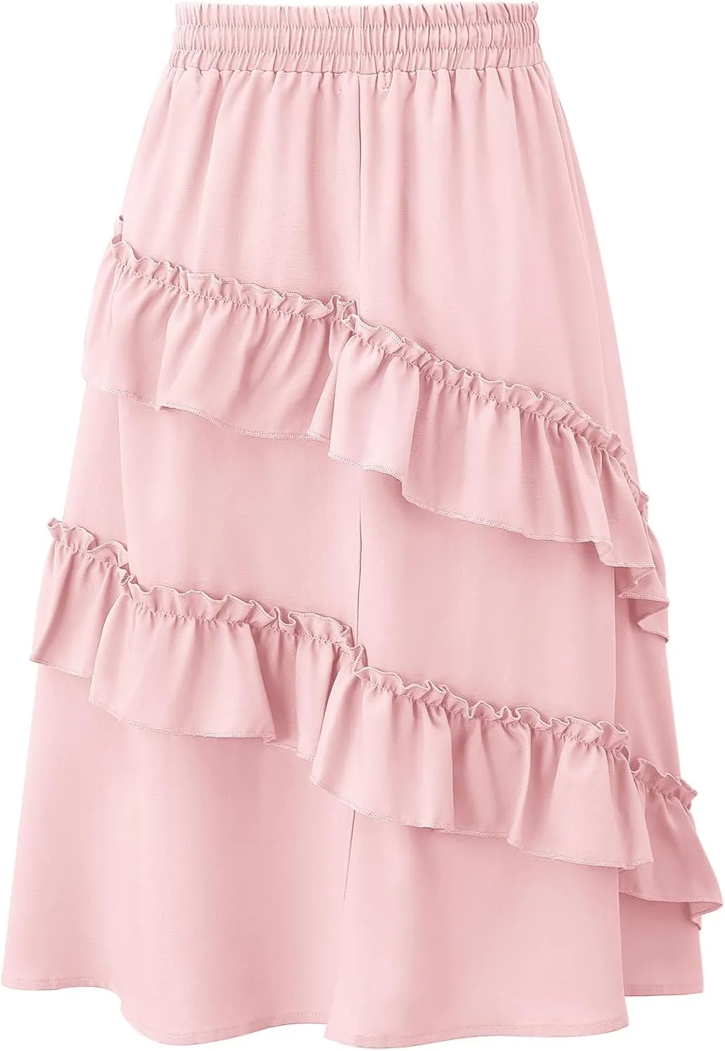 Girls High Waisted Ruffle Maxi Skirt Soft Cotton Long Skirts with Elastic Waistband for Kid Girl 3-12 Years
