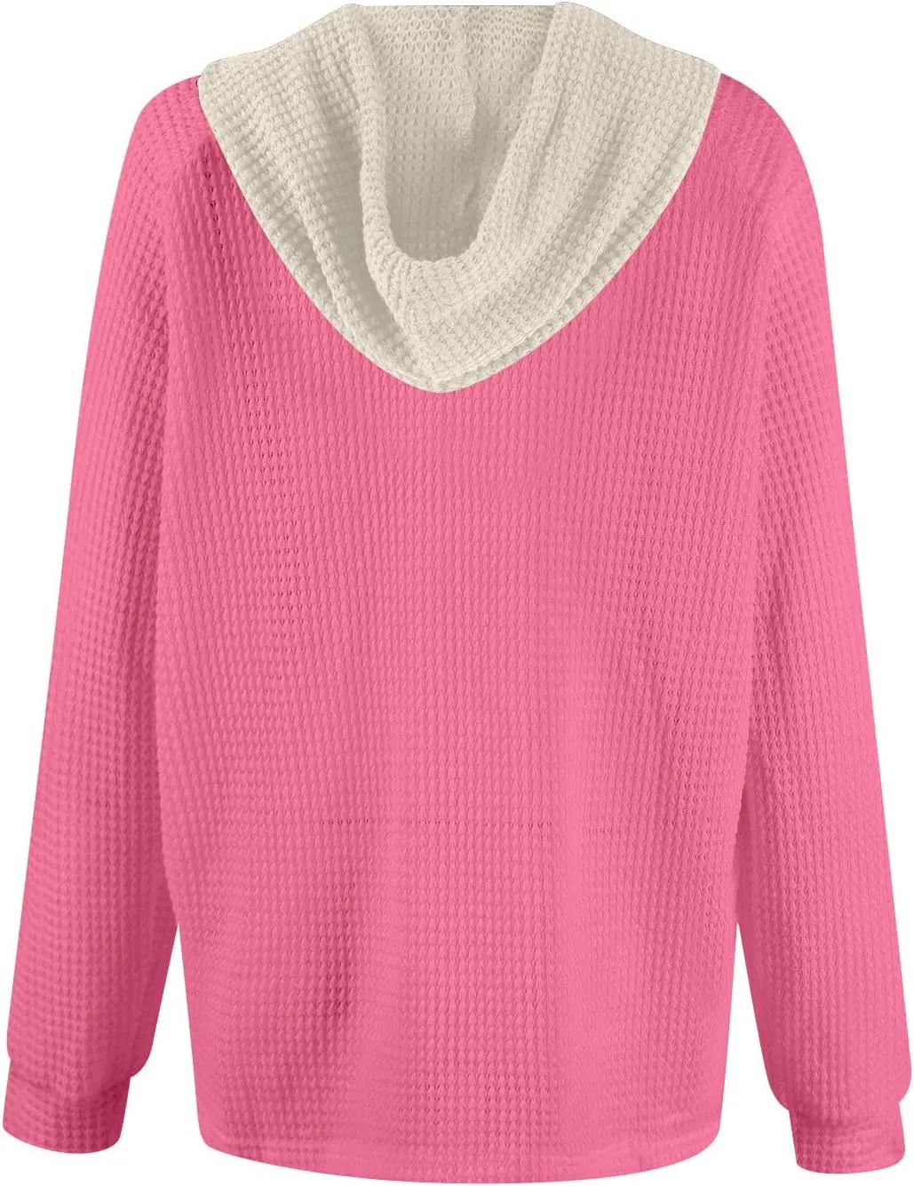 GOFULY Hoodies For Women Trendy Button Henley V-Neck Sweatshirt Waffle Drawstring Hoodie Fall Solid Long Sleeve Pullover