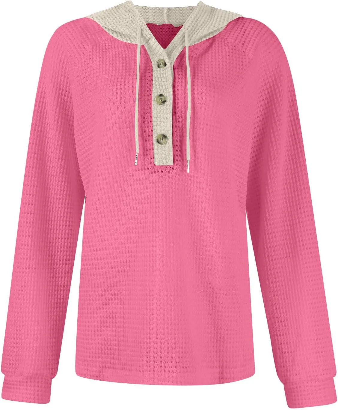 GOFULY Hoodies For Women Trendy Button Henley V-Neck Sweatshirt Waffle Drawstring Hoodie Fall Solid Long Sleeve Pullover
