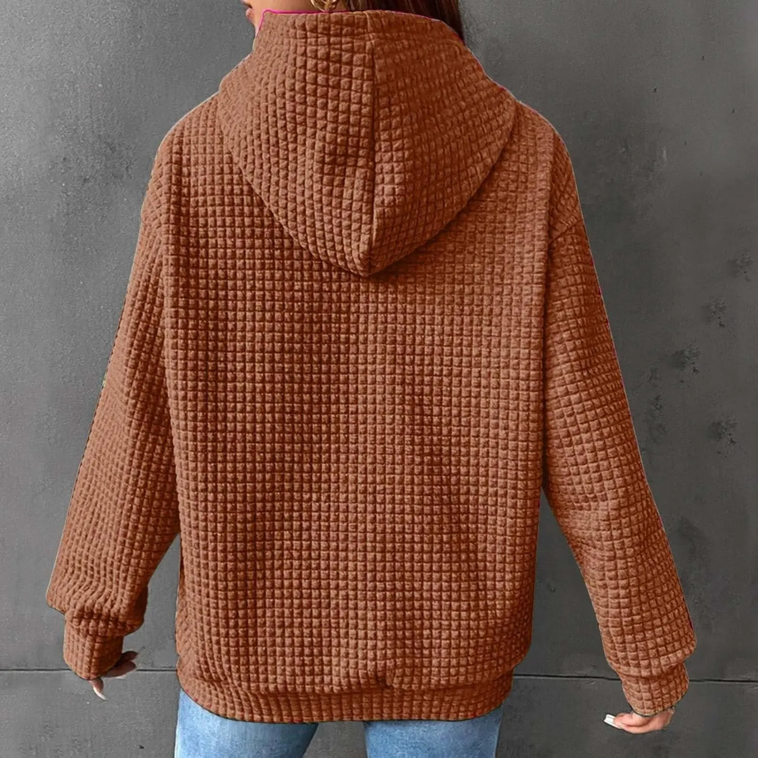 GOFULY Womens Hoodies Pullover Fall Waffle Knit Sweatshirt Winter Long Sleeve Shirts Solid Drawstring Hoodies With Pocket