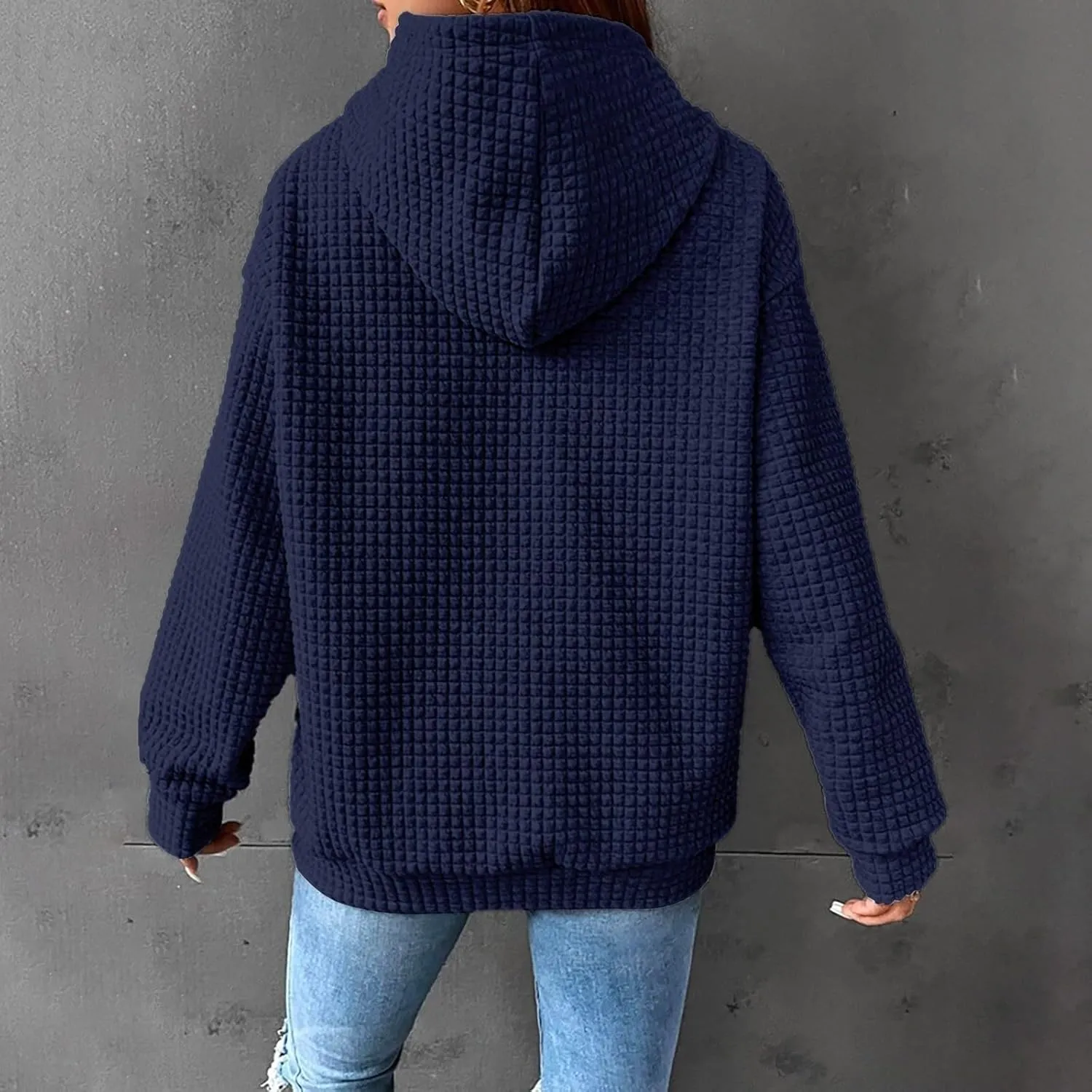 GOFULY Womens Hoodies Pullover Fall Waffle Knit Sweatshirt Winter Long Sleeve Shirts Solid Drawstring Hoodies With Pocket