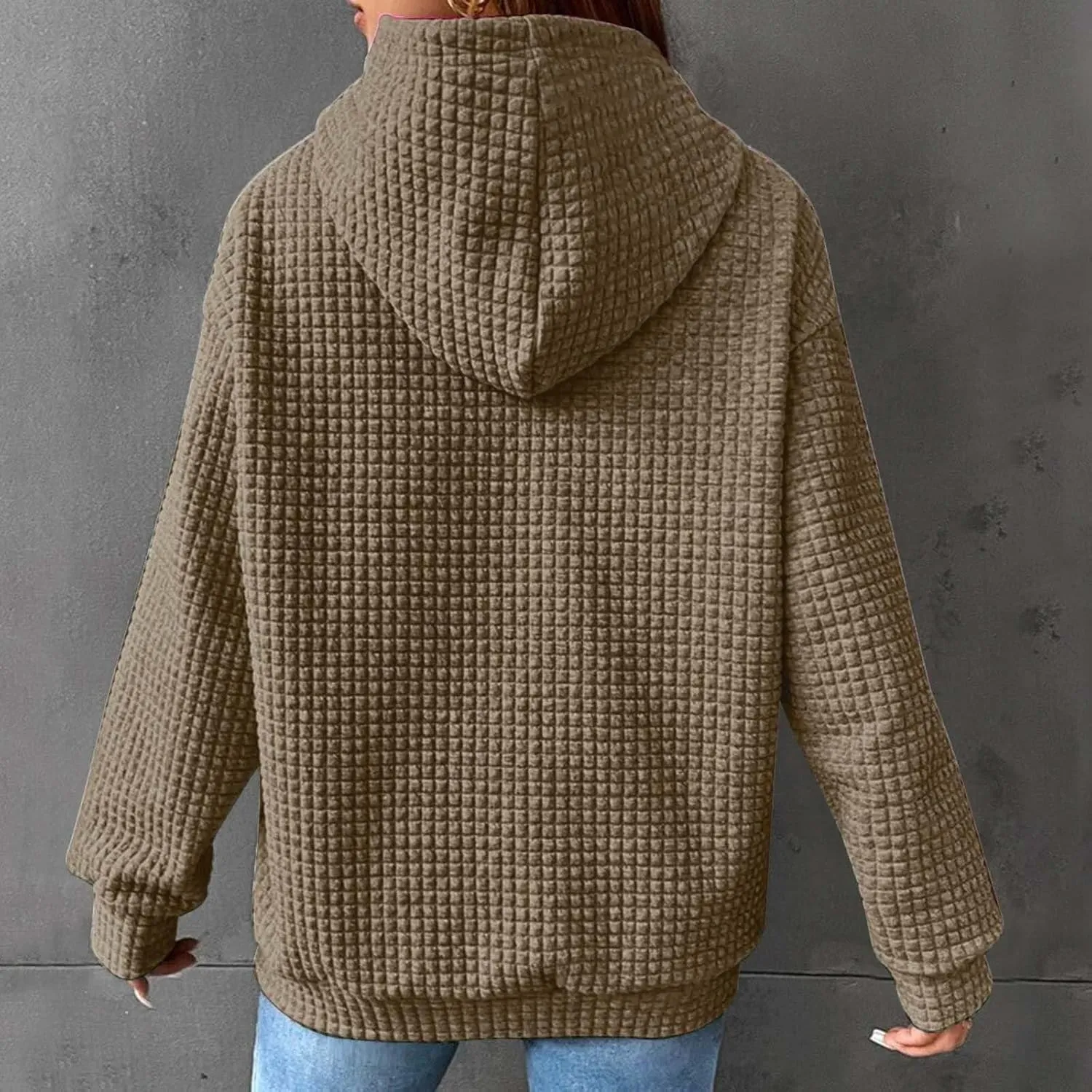 GOFULY Womens Hoodies Pullover Fall Waffle Knit Sweatshirt Winter Long Sleeve Shirts Solid Drawstring Hoodies With Pocket