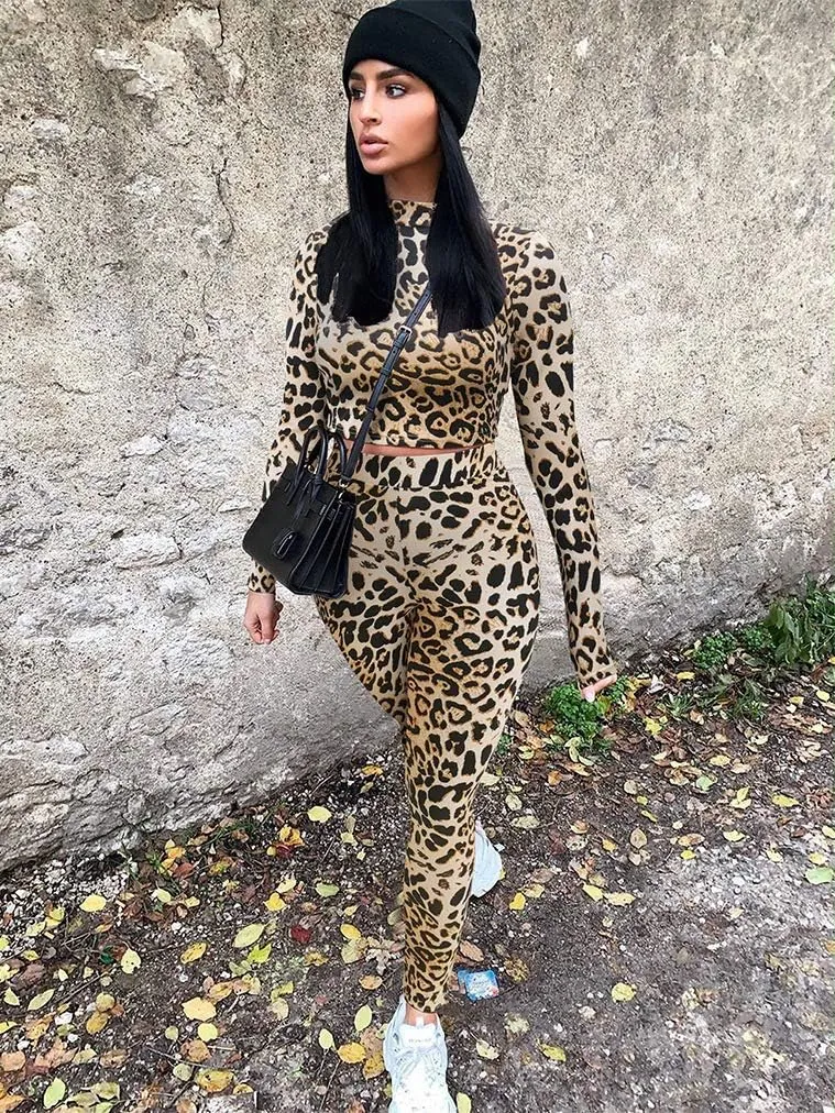 GOKATOSAU Women's Sexy 2 Piece Outfits Long Sleeve Crop Top Pants Set Club Jumpsuits