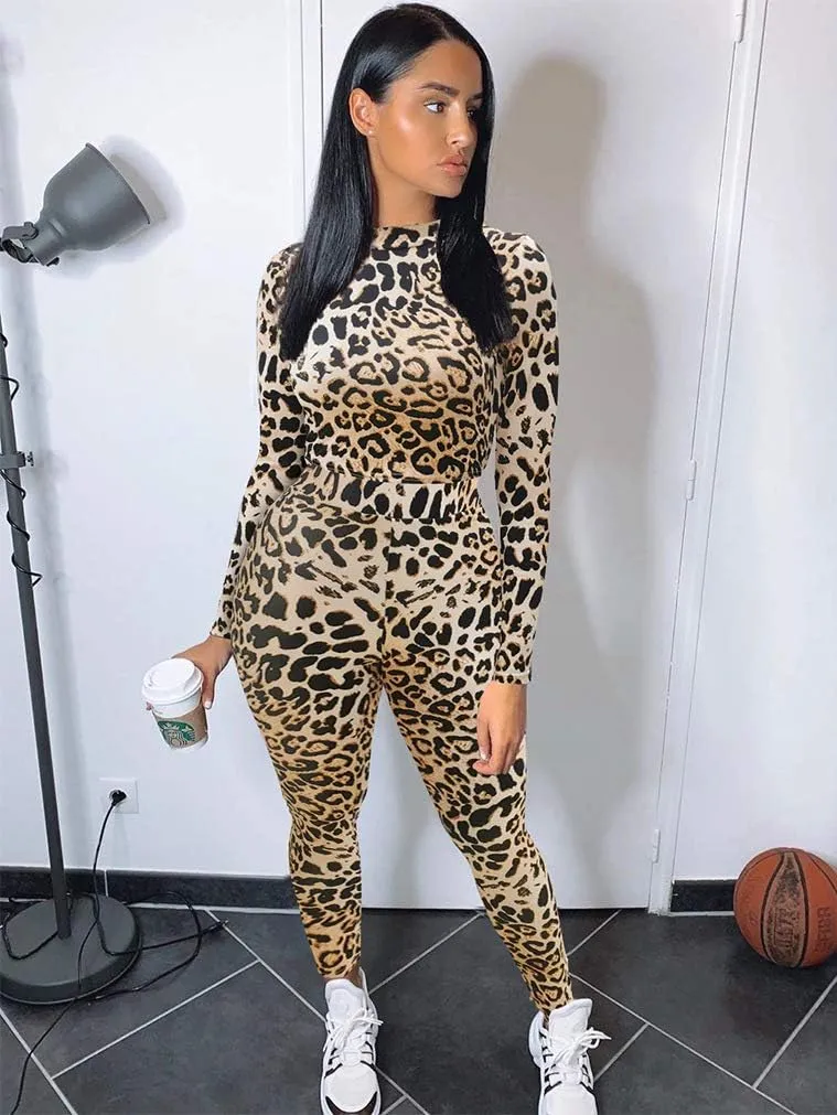 GOKATOSAU Women's Sexy 2 Piece Outfits Long Sleeve Crop Top Pants Set Club Jumpsuits