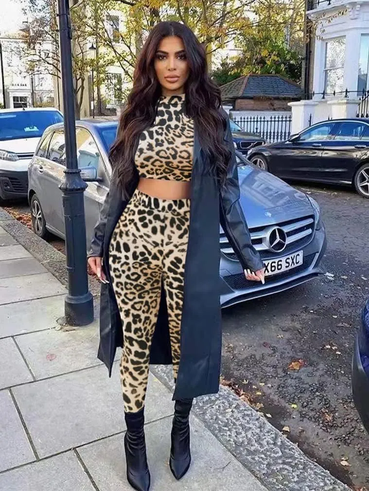 GOKATOSAU Women's Sexy 2 Piece Outfits Long Sleeve Crop Top Pants Set Club Jumpsuits