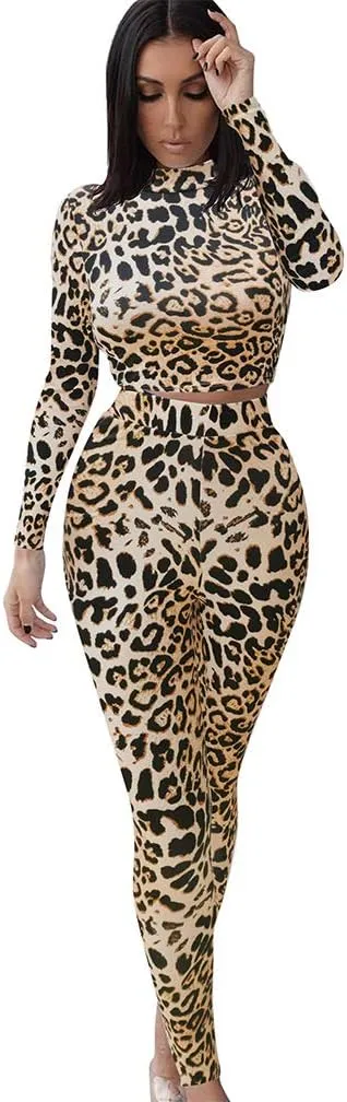 GOKATOSAU Women's Sexy 2 Piece Outfits Long Sleeve Crop Top Pants Set Club Jumpsuits