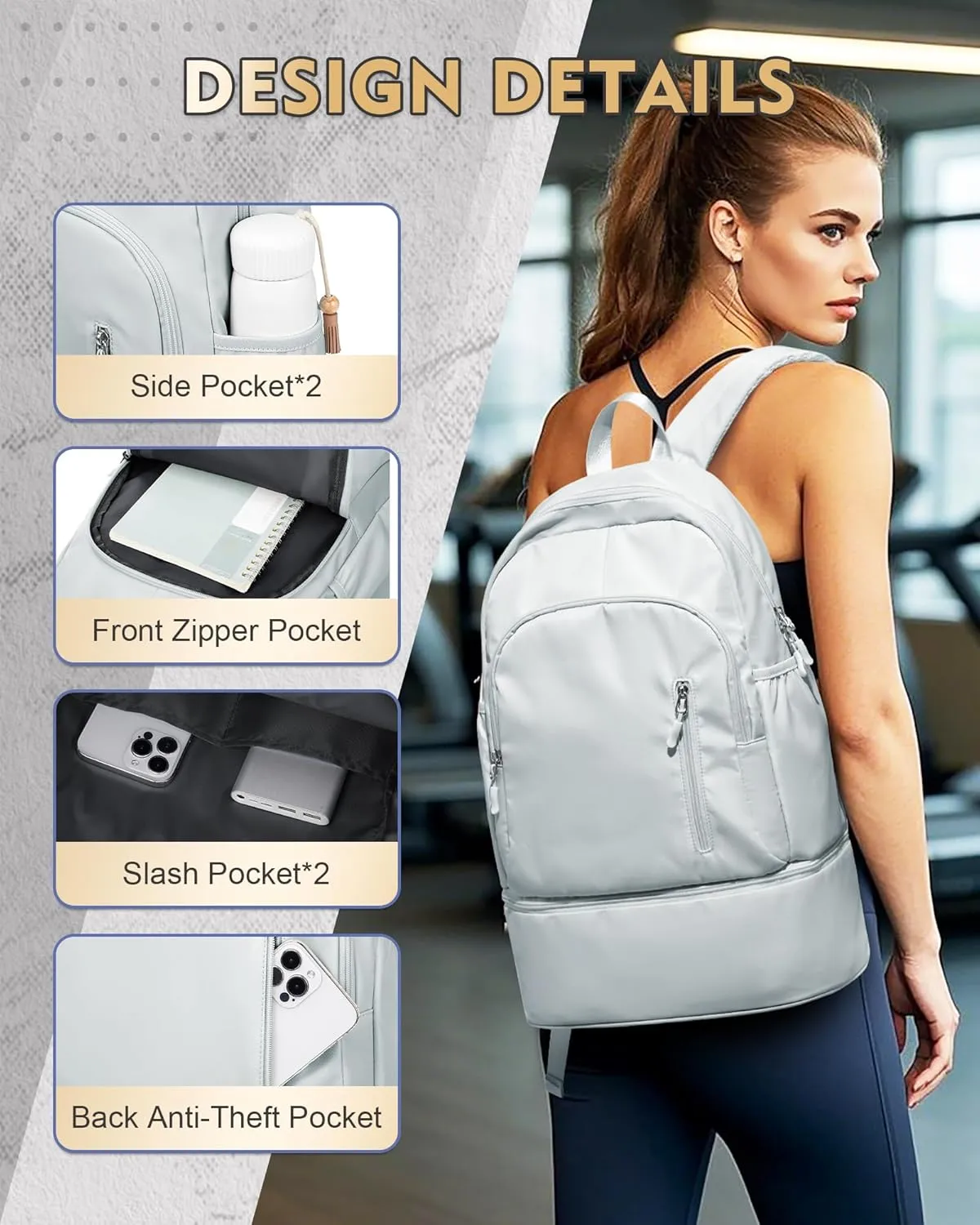 Gym Backpack for Women Men, Lightweight Gym Bag with Shoe Compartment, Waterproof Backpack Sports Essentials with Wet Pocket for Fitness Yoga Sports, Blue
