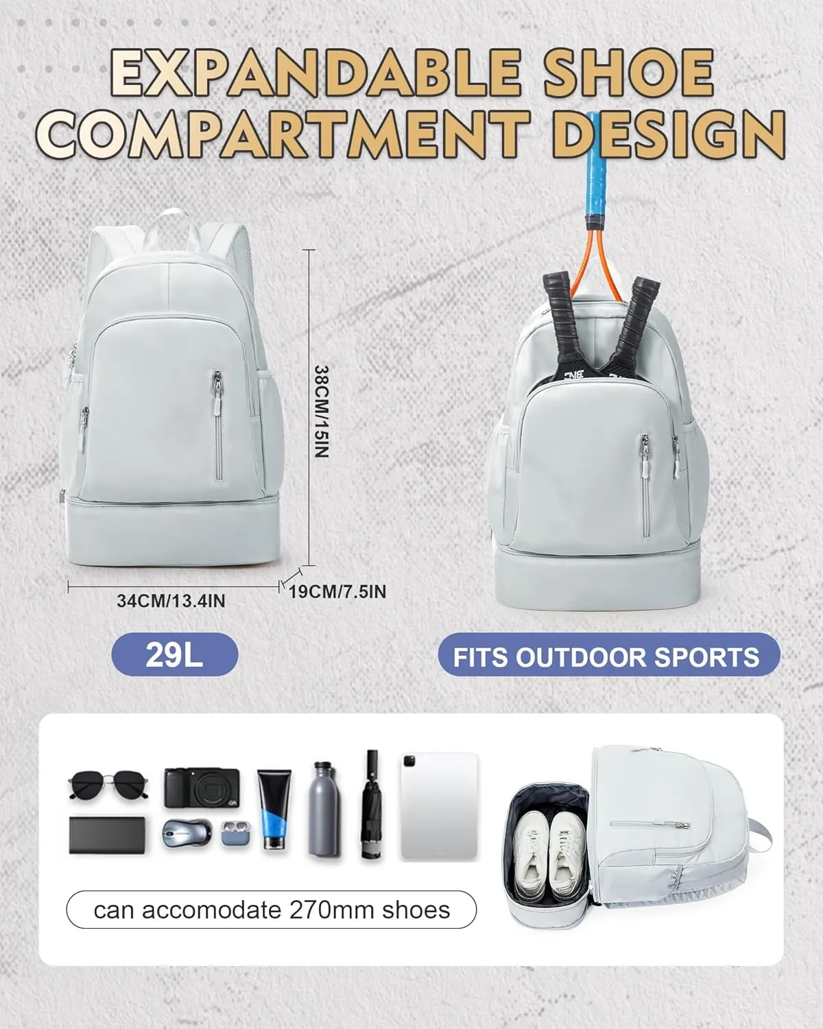 Gym Backpack for Women Men, Lightweight Gym Bag with Shoe Compartment, Waterproof Backpack Sports Essentials with Wet Pocket for Fitness Yoga Sports, Blue