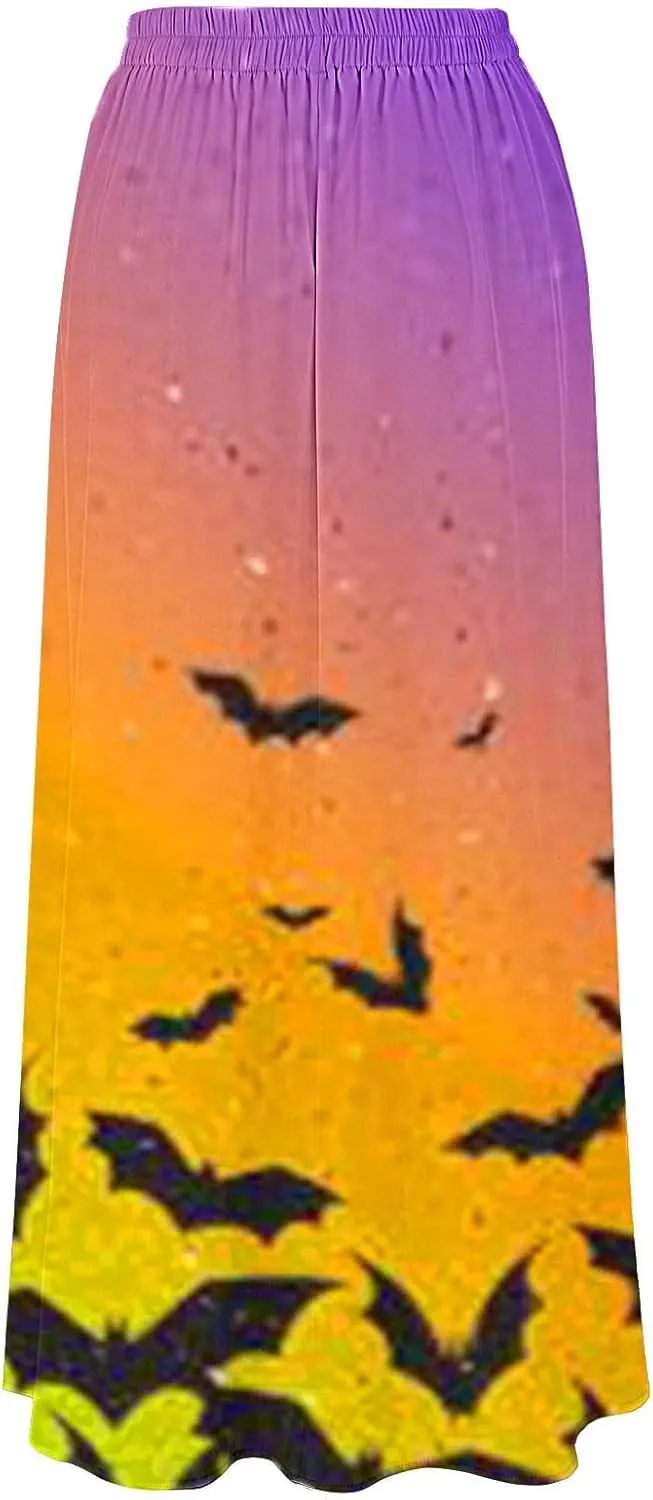 Halloween Skirts for Women Waist Party Beach Pocket Long Maxi Skirt Womens Tulle Skirt Black Tutu Skirt Black Skirt