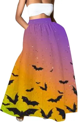 Halloween Skirts for Women Waist Party Beach Pocket Long Maxi Skirt Womens Tulle Skirt Black Tutu Skirt Black Skirt