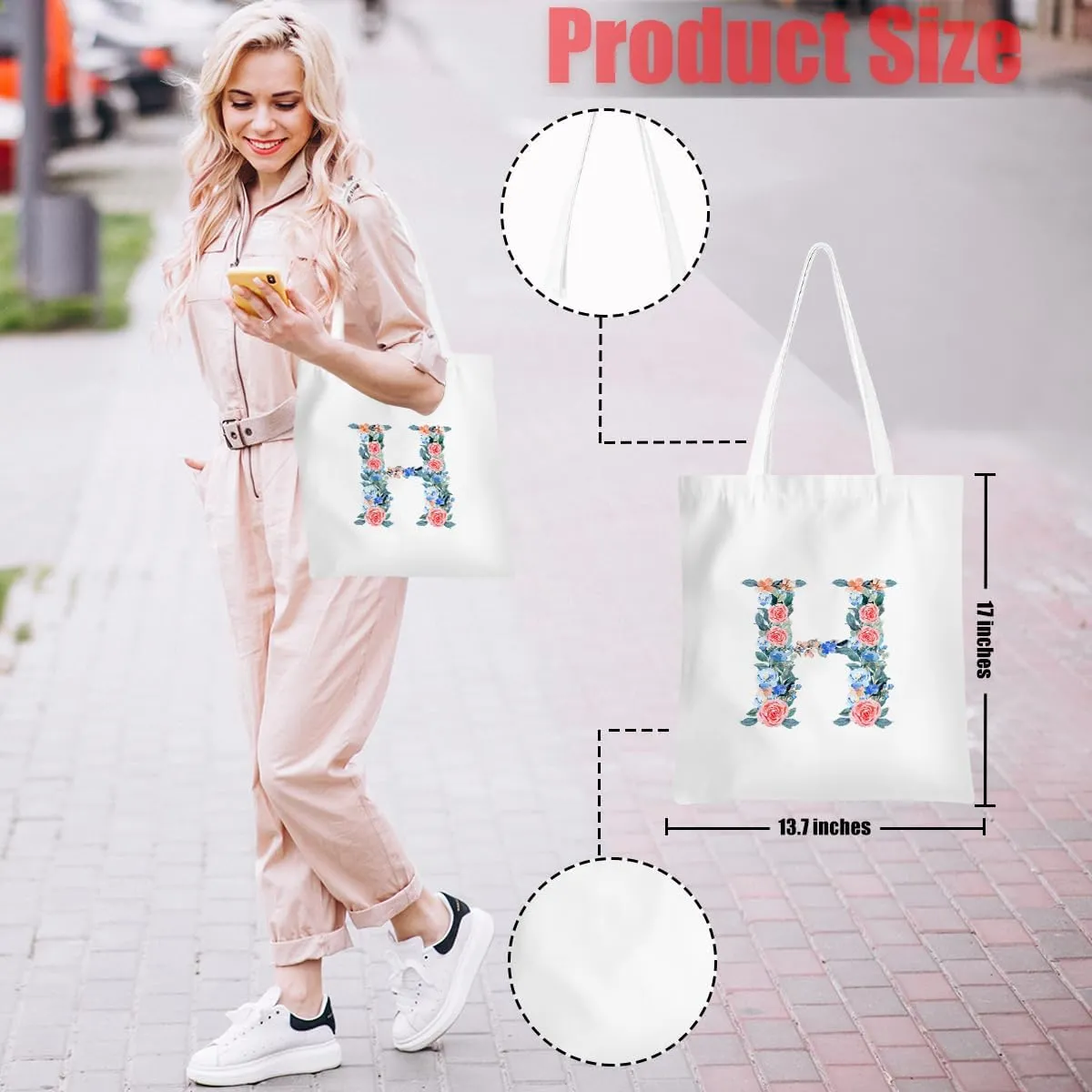 Hanamiya Na Monogrammed Tote Bags Initial Canvas Tote Bag Personalized Reusable Grocery Bags Monogrammed Gifts for Women