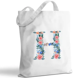Hanamiya Na Monogrammed Tote Bags Initial Canvas Tote Bag Personalized Reusable Grocery Bags Monogrammed Gifts for Women