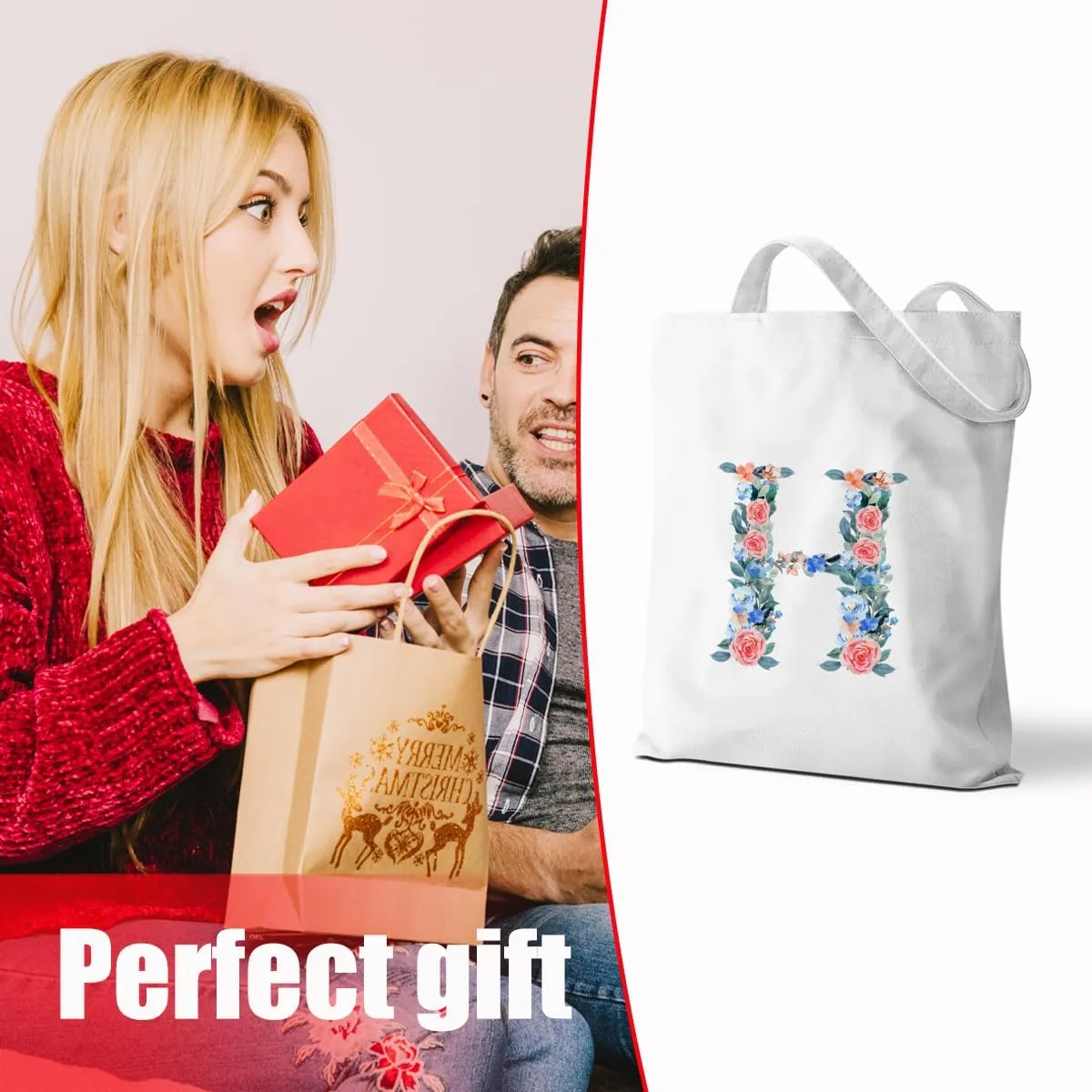 Hanamiya Na Monogrammed Tote Bags Initial Canvas Tote Bag Personalized Reusable Grocery Bags Monogrammed Gifts for Women