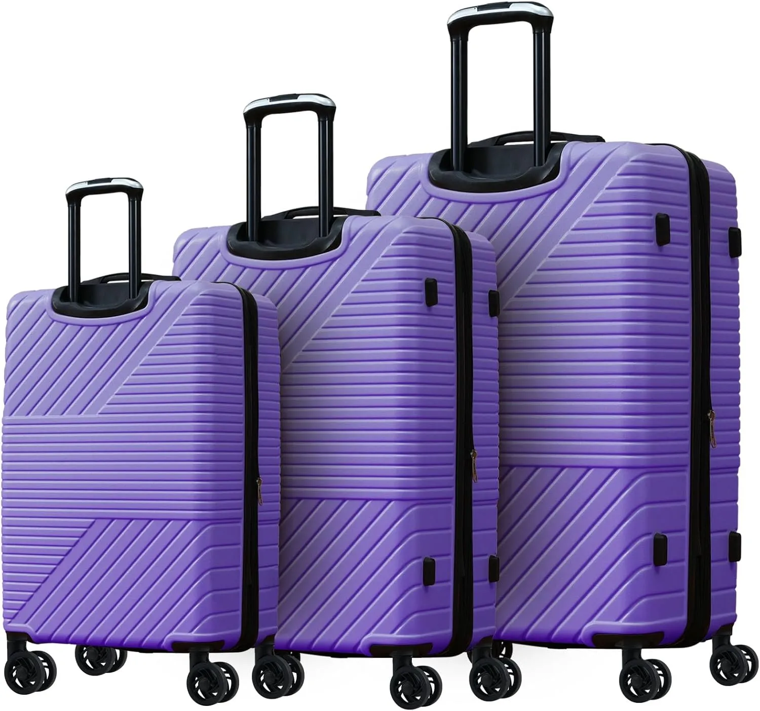 Hardshell Luggage Set for Travel, Light and Durable, 3-Piece Double Spinner Suitcase, Purple