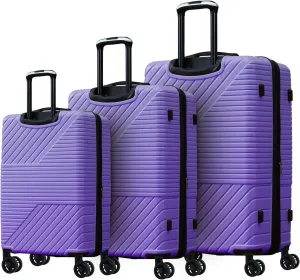 Hardshell Luggage Set for Travel, Light and Durable, 3-Piece Double Spinner Suitcase, Purple