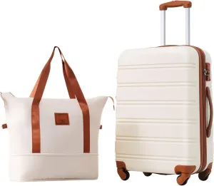 Hardshell Luggage Sets 24inches   Bag Spinner Suitcase with TSA Lock Lightweight(Brown White)