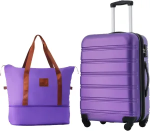 Hardshell Luggage Sets 24inches with Bag Spinner Suitcase with Lock(Purple)