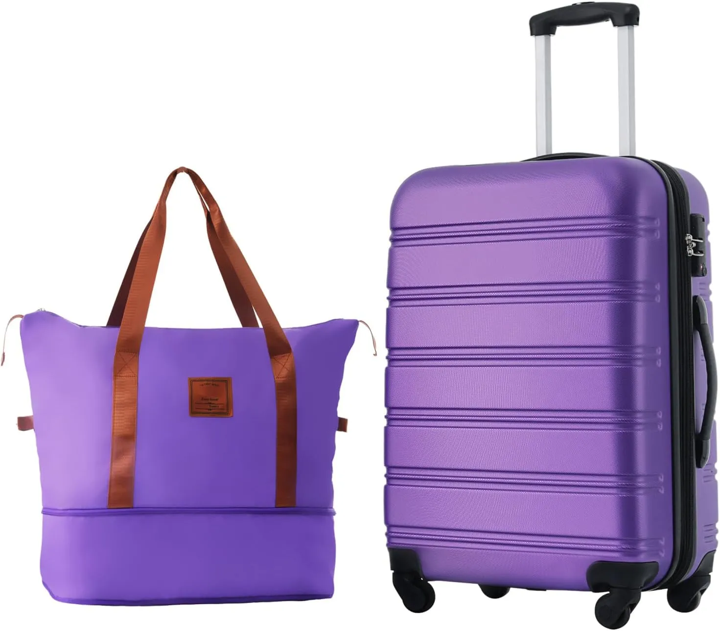 Hardshell Luggage Sets 24inches with Bag Spinner Suitcase with Lock(Purple)